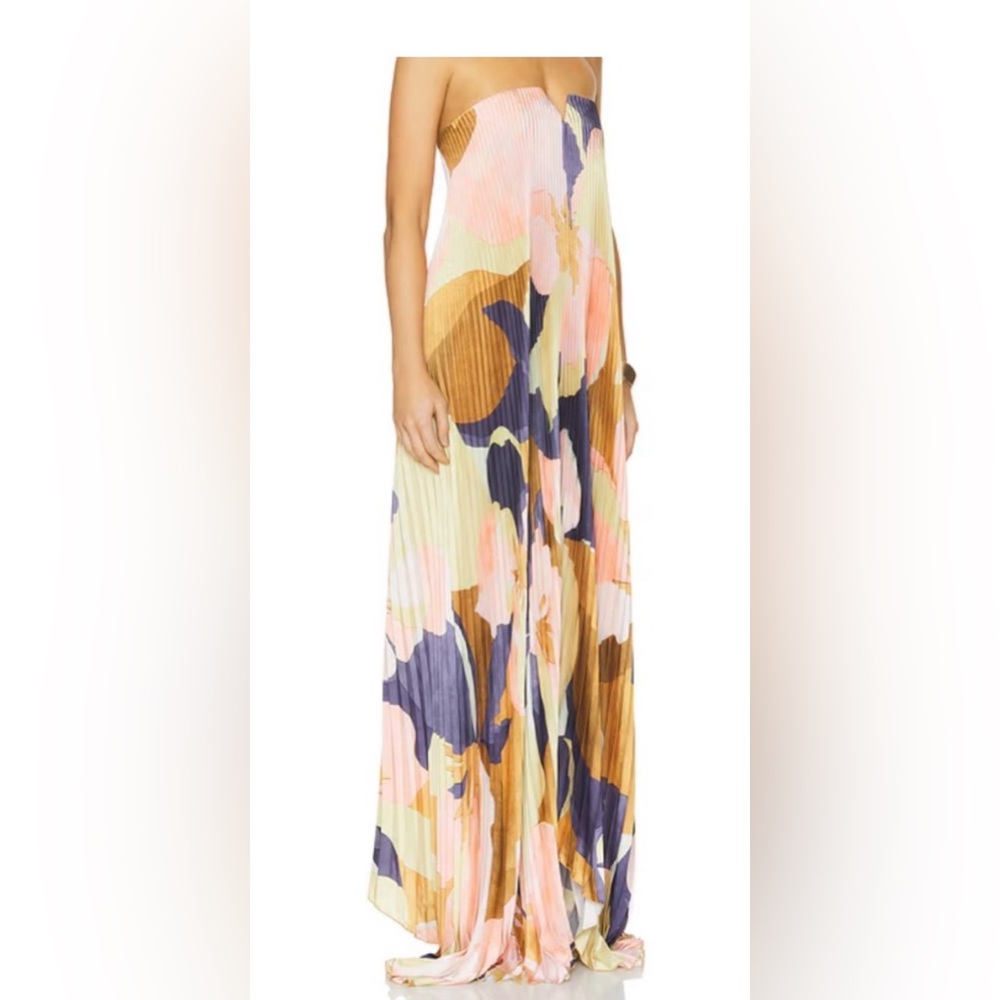 Strapless Pleated Maxi Dress in Pastel Floral - Picture 2 of 9